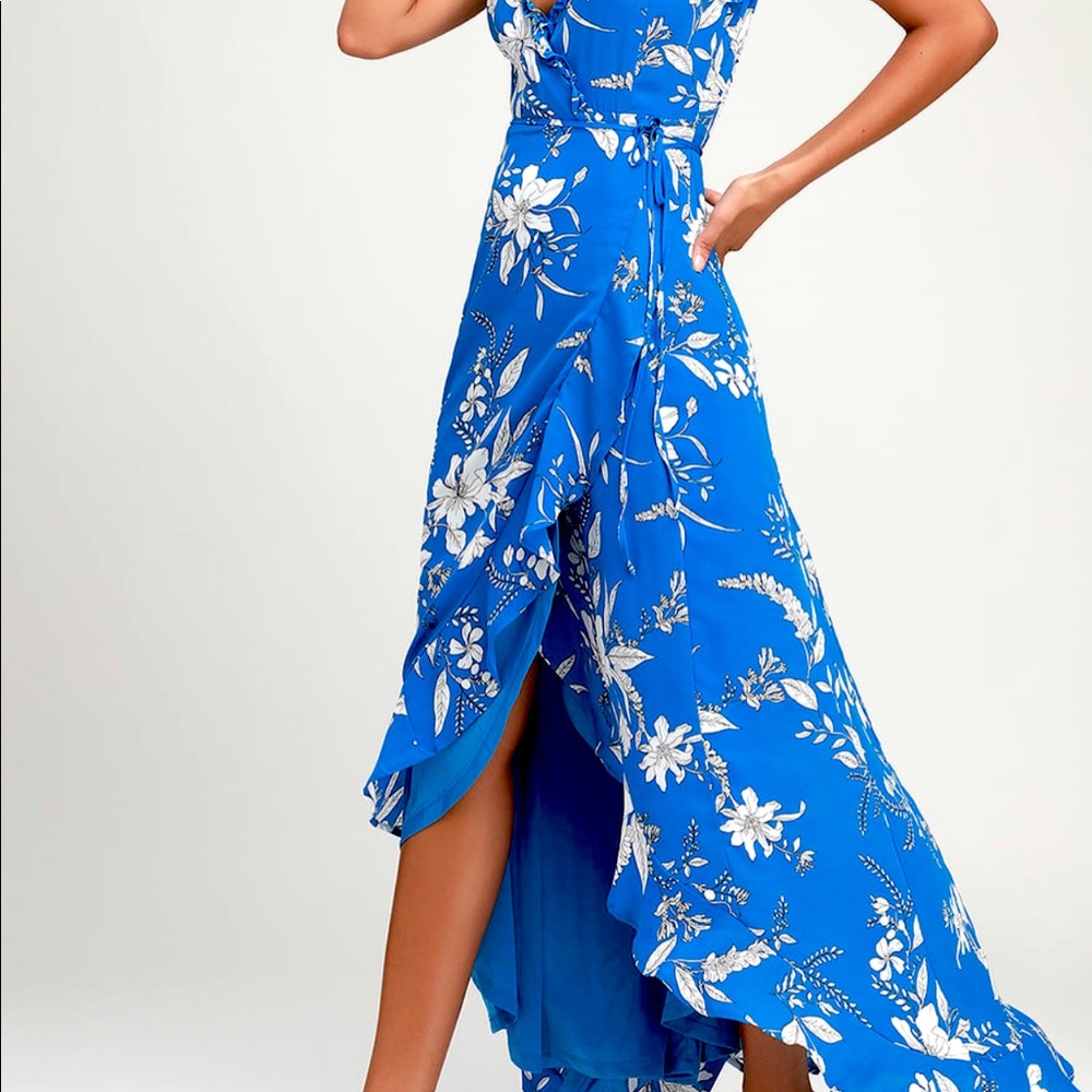 Sun Salutation Royal blue floral wrap dress